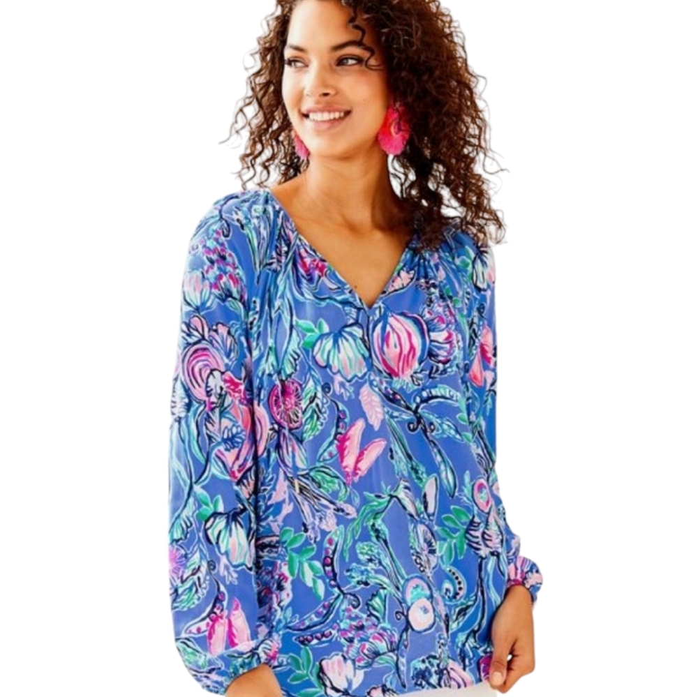 Lilly Pulitzer Willa‎ Top Womens Small Back to Our Roots Oversized Flowy Relax S